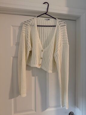 Fashion Nova Cream Open Weave Cropped Cardigan